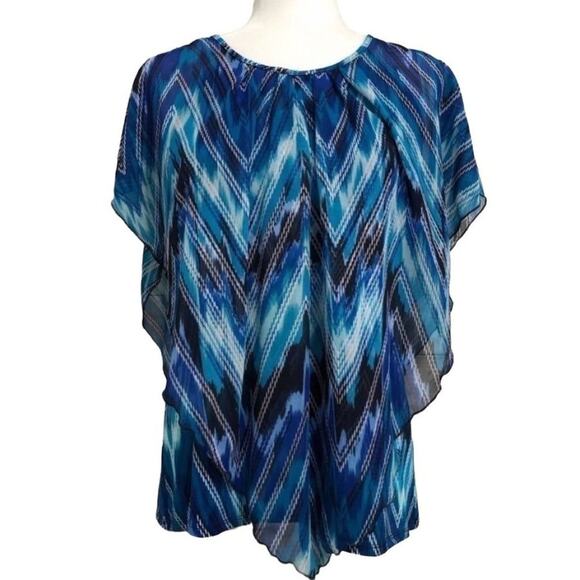 Notations Short Sleeve Blouse with Sheer Overlay | Women's Size Medium - Picture 1 of 4